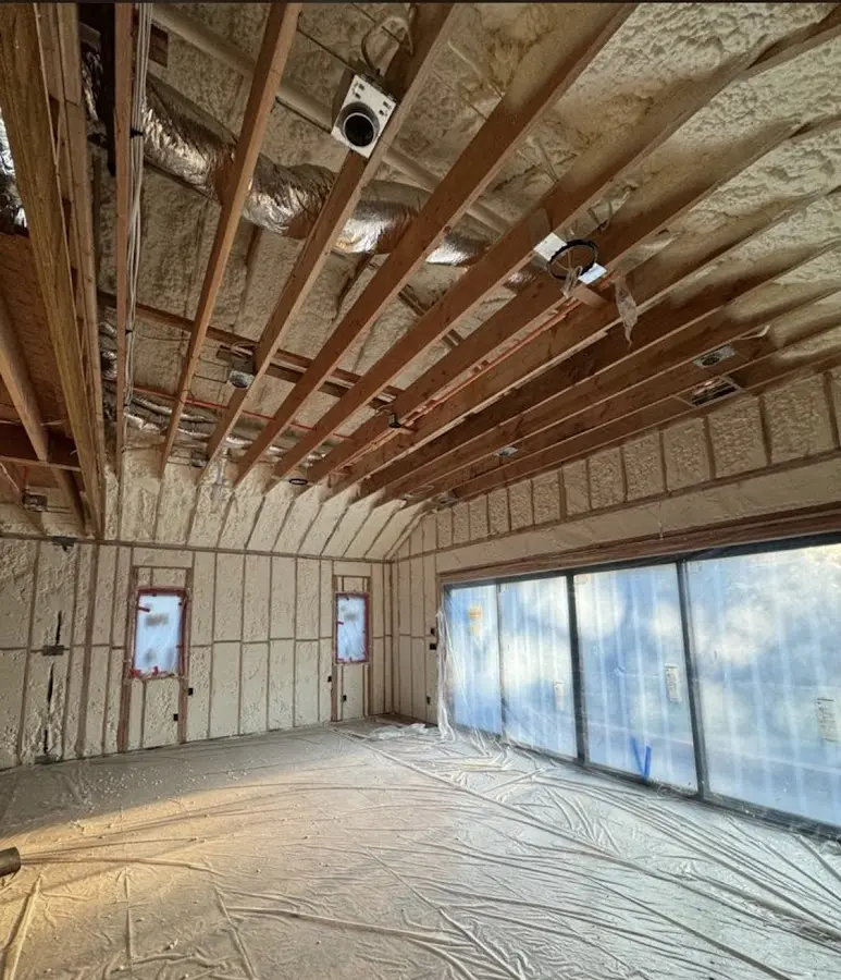 Interior walls and ceiling insulated with spray foam during new construction in Vandalia